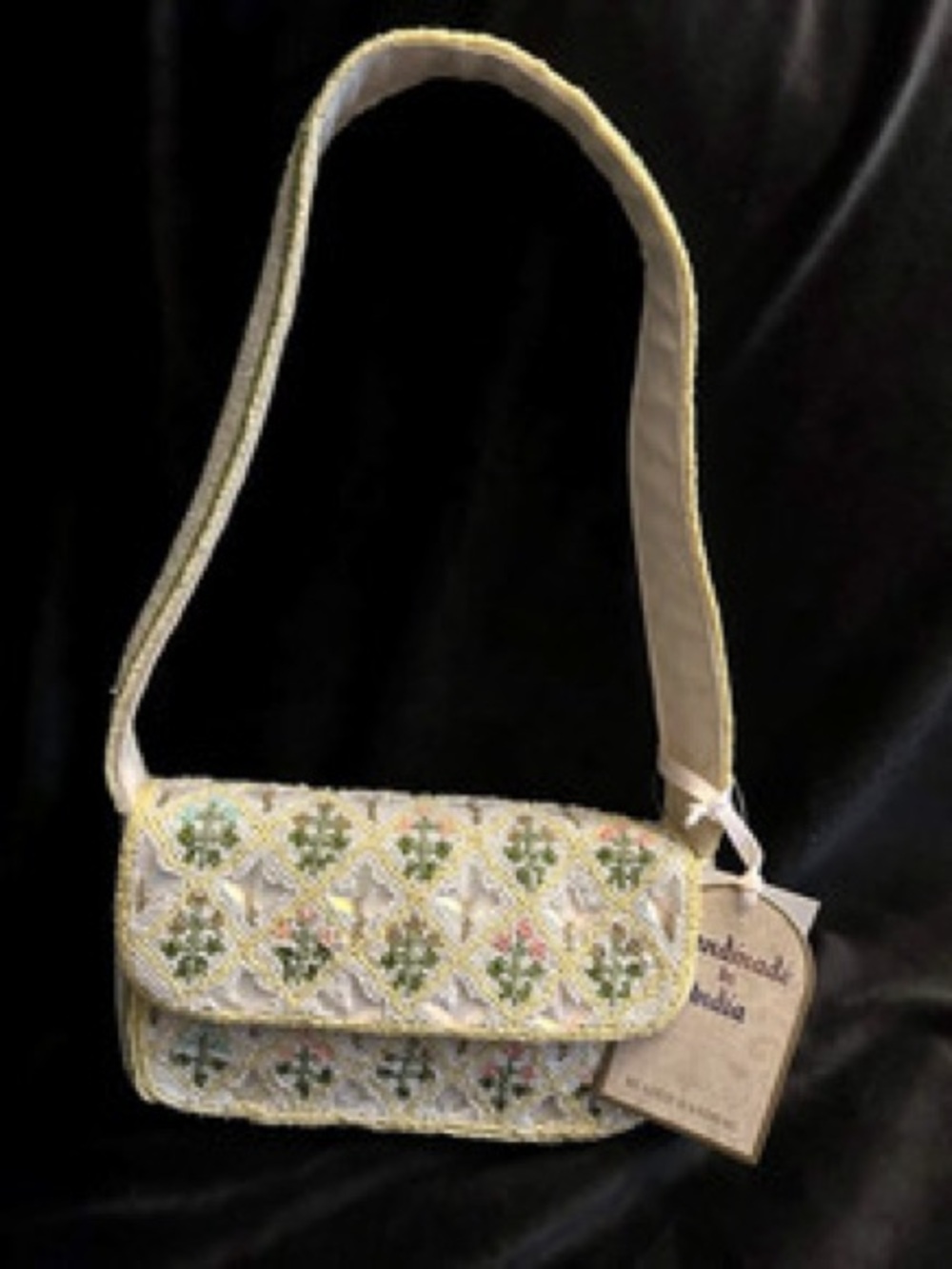 T.J.Maxx Yellow and Green Embroidered Shoulder Bag